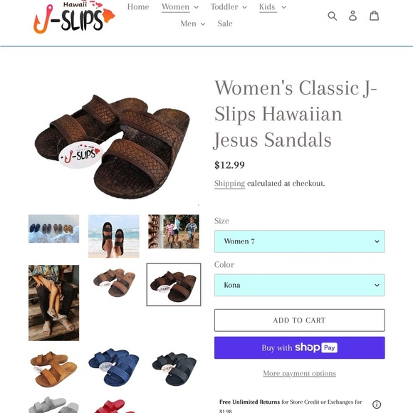 Women’s Classic J-Slips Hawaiian Jesus Sandals Size 7 women’s, “Kona” - Picture 5 of 5